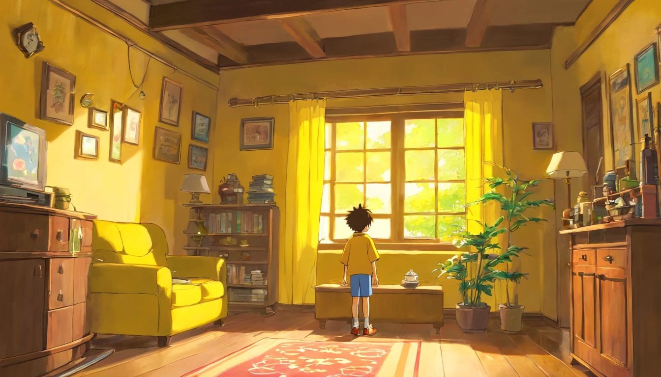 Brother，boy，ar old，yellow clothing，Inside the living room