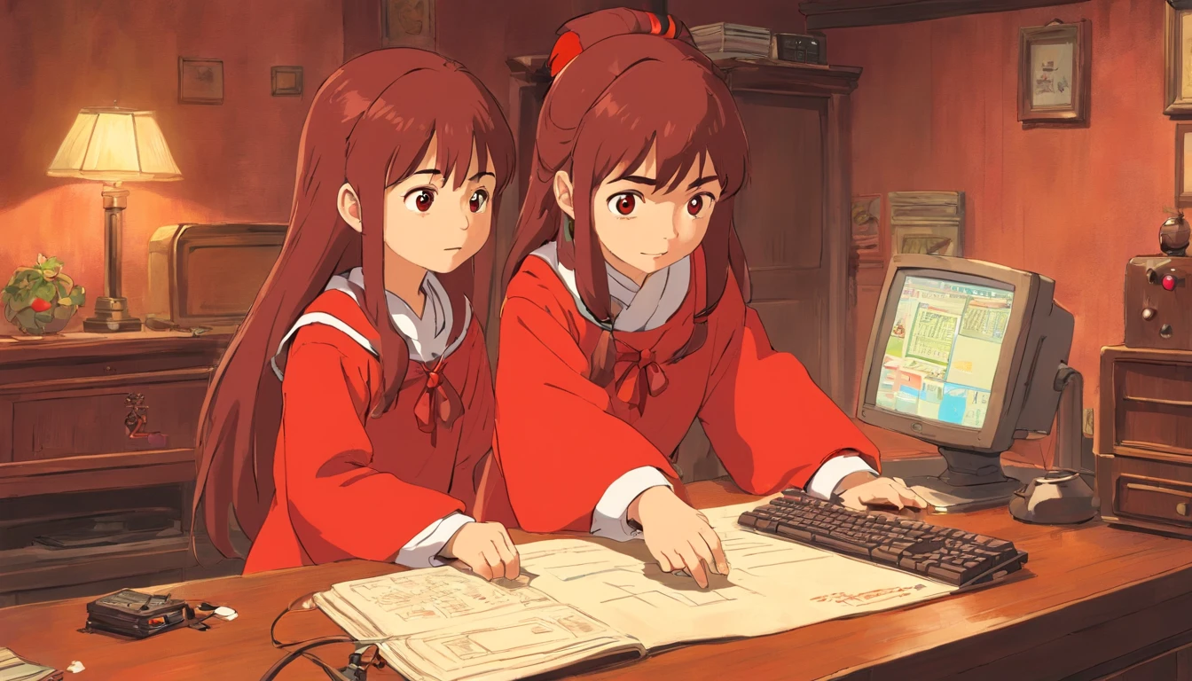 Younger sister,7 ,Red clothes,Playing computer games,Bedrooms