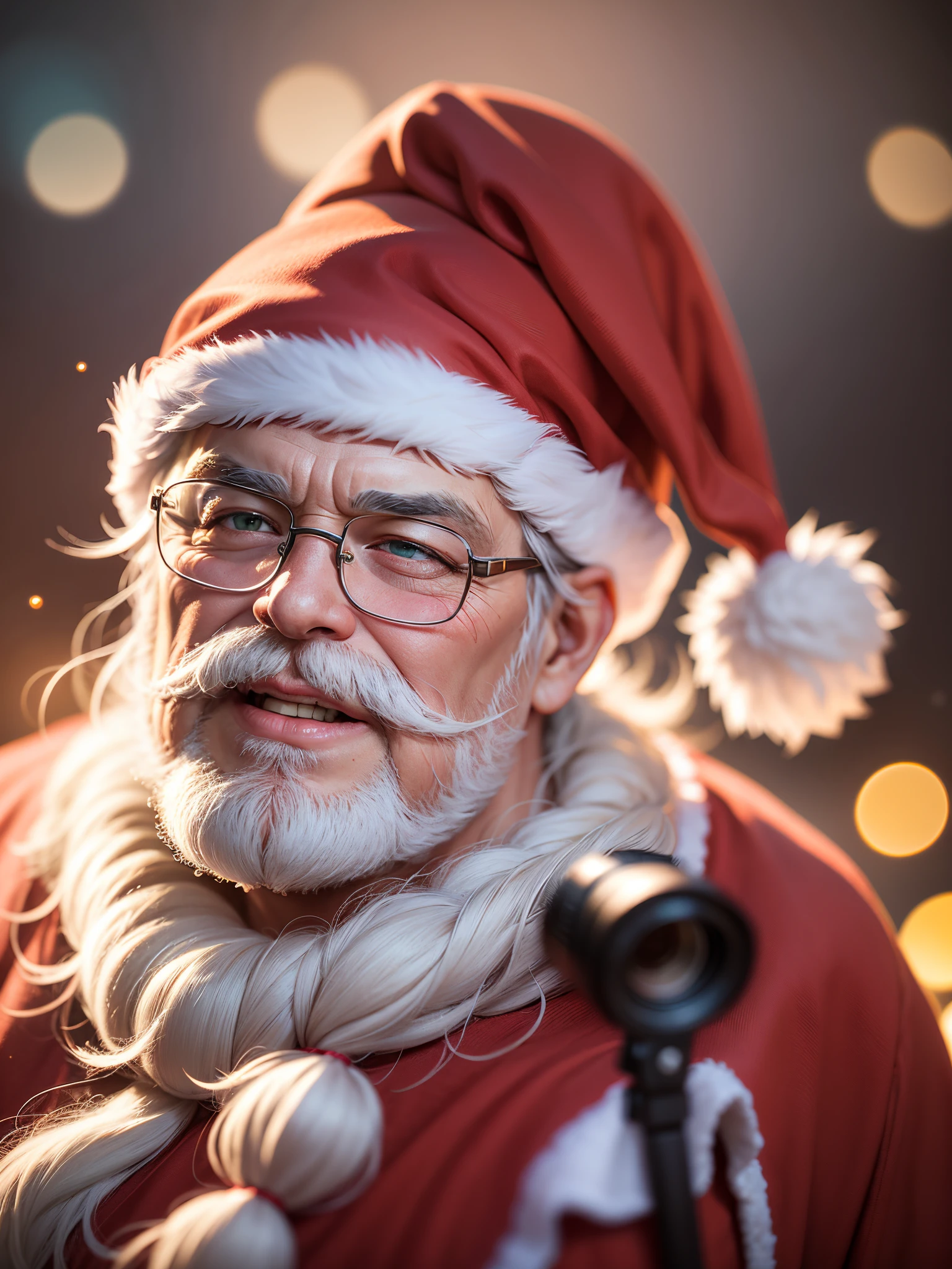 Santa Claus ,super realistic bokeh background,Premium Photography, realistic, detailed::5 well-lit, sharp-focus, unique, award-winning photography, Canon EOS 5D Mark IV DSLR, f/8, ISO 100, 1/250 second, natural light, --auto --s2