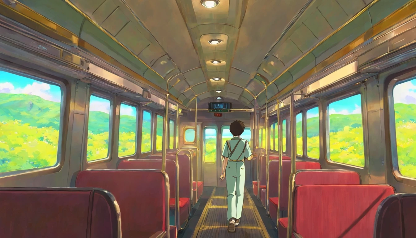 conductor,Coveralls,Braided,walking inside the train,