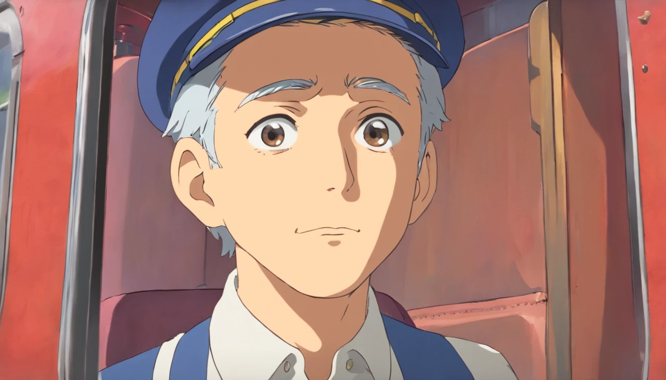 Train driver,uncles,drive a train,train cab,Close-up,Only the face