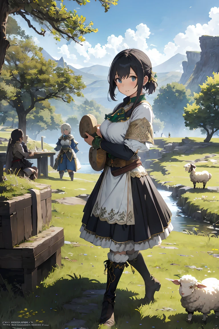 Final Fantasy 11 world、Ronfort、Irish Dance、irish music、irish costume、country girl、idyllic scenery、Steppe zone、Sheep、Border collie、