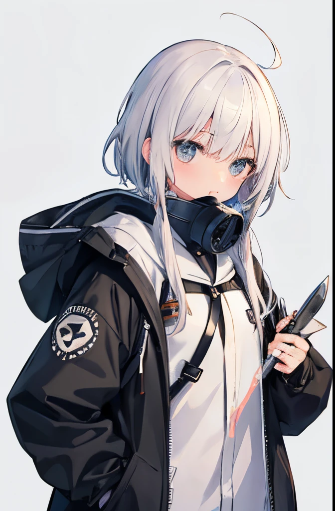 cute little parka cream colored Hair Holding a knife woman High school students 校服 Knives gas masks