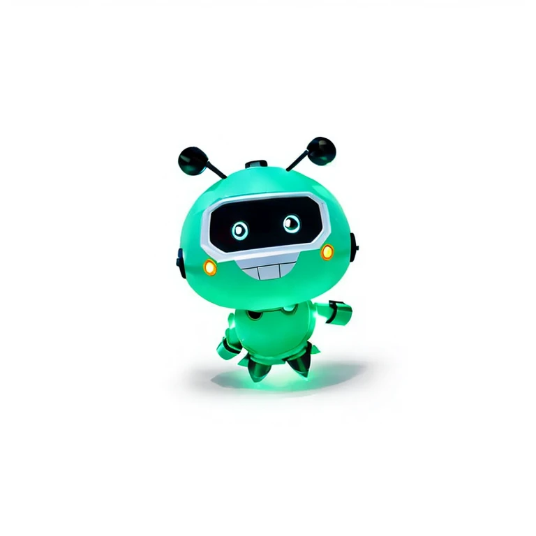 (best quality, high resolution), green alien cartoon character with black eyes and black nose, cute monster character design, cute monster, cute character, cute glowing creature, cute friendly robot, cute robot, running trend.com mascot, cute coronavirus creature!, cute! c4d, cute humanoid robot