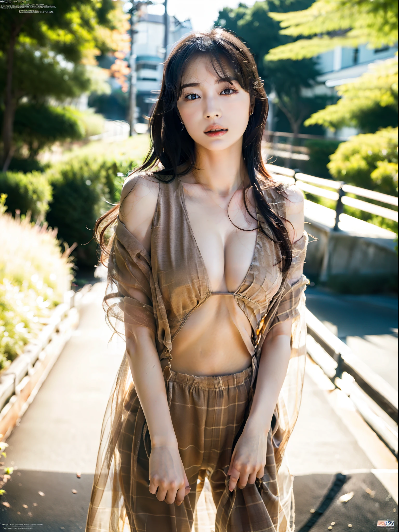 ((Oversized breasts: 1.7, small head)), ultra-quality，Photo accuracy，Full body depiction，Daylight, Sunlight, (well-defined abs: 1.1), (Perfect body: 1.1), (Long wavy hair: 1.2), Russet Hair, Double eyelids, Full-body photos, Empty streets, Wearing transparent exposed Hanfu, Exposed breasts, , nabel, exposed pubic hair, (Real 3D), (extremely delicate beauty), (masutepiece), (Best Quality: 1.0), (Super Resolution: 1.0), Beautiful lighting, Perfect Lightning, Realistic Shadows, [High resolution], Detailed skin, super detailed，Alice Hirose，