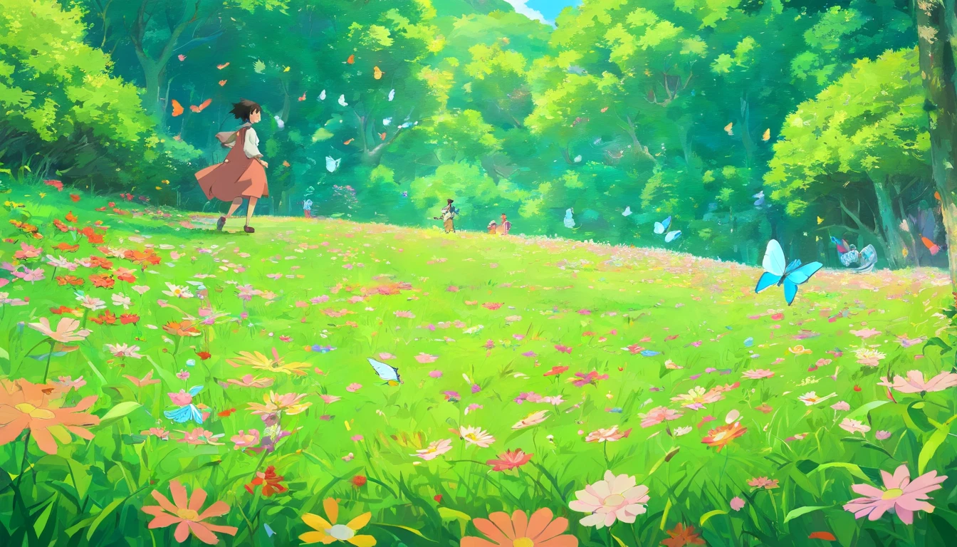 On the grass，blossoms，Butterflies are flying