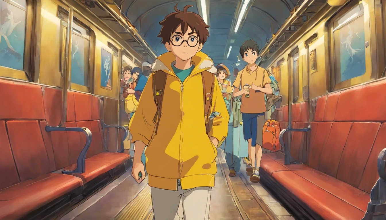 Brother,boy,12year old,yellow clothing,Got off the train