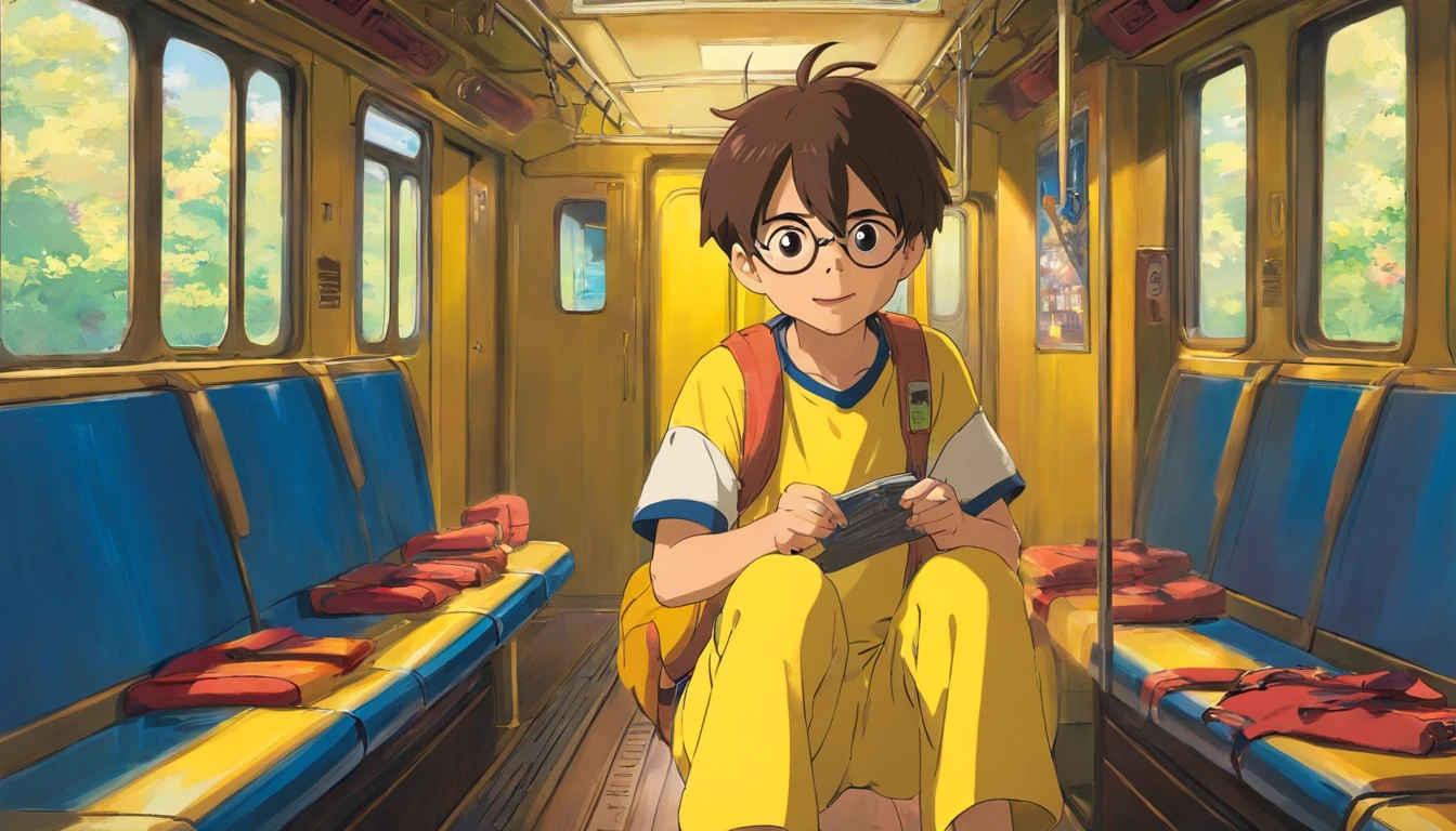 Brother,boy,12year old,yellow clothing,Got off the train