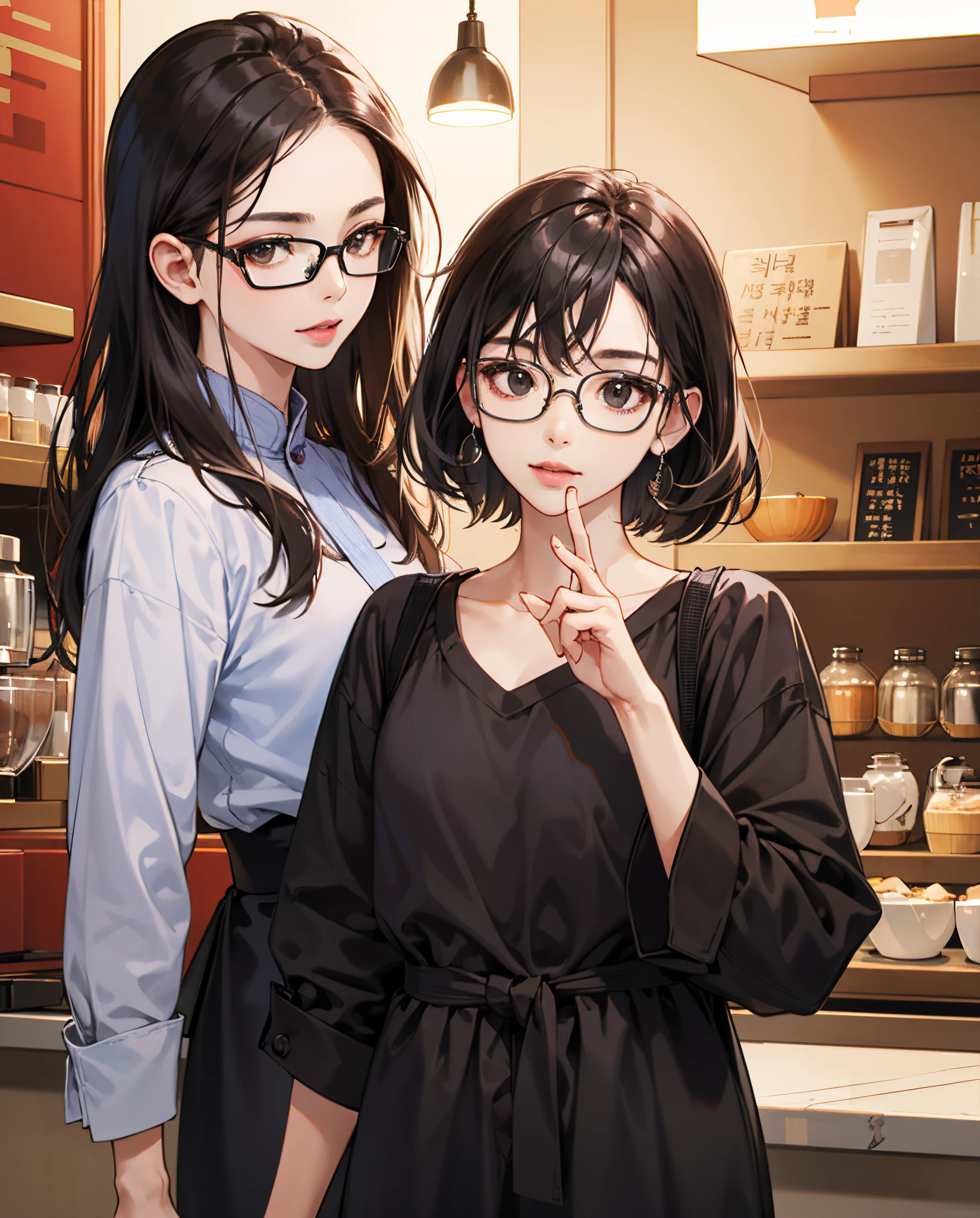 screenshot, screencap, facial features of an adult, Black eyes, adult, female, She wears flat Oakley glasses, she has long wavy Black hair with Red streaks at the ends, she has a little eyeliner on her eyelashes, She wears accessories such as: earrings, necklaces all silver, she has a neutral expression, She wears a black polyester turtleneck.