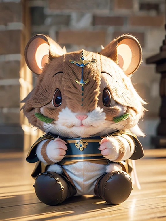 (8k unit wallpaper CG extremely detailed, masterpiece, best quality, ultra-detailed), a cute hamster illustration, brave warrior, medieval style, 3d animation