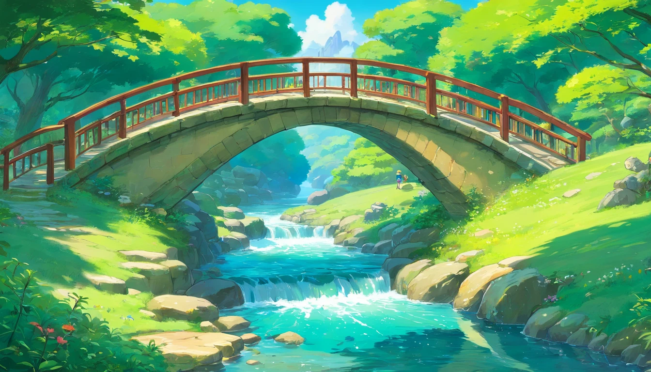 small bridge flowing water,Faraway view