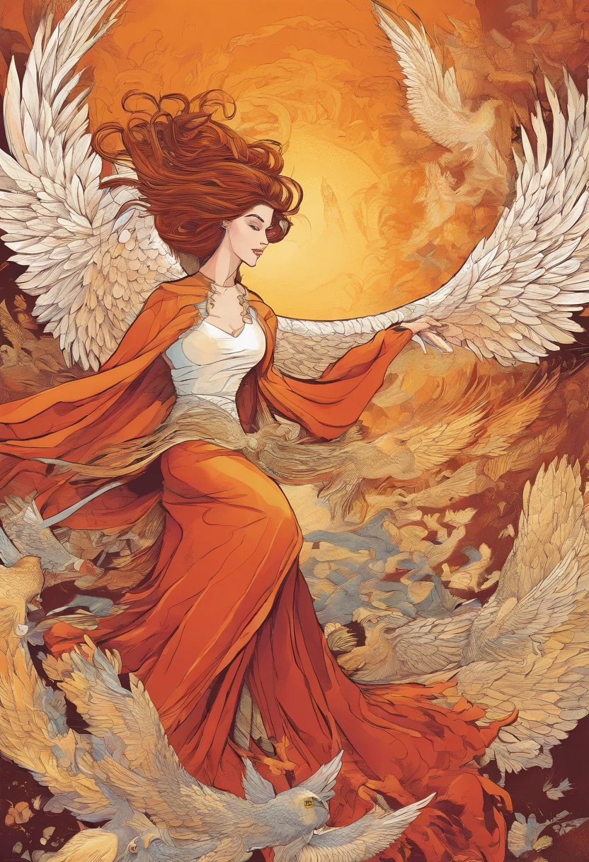 belle femme dans les ailes d'un phoenix