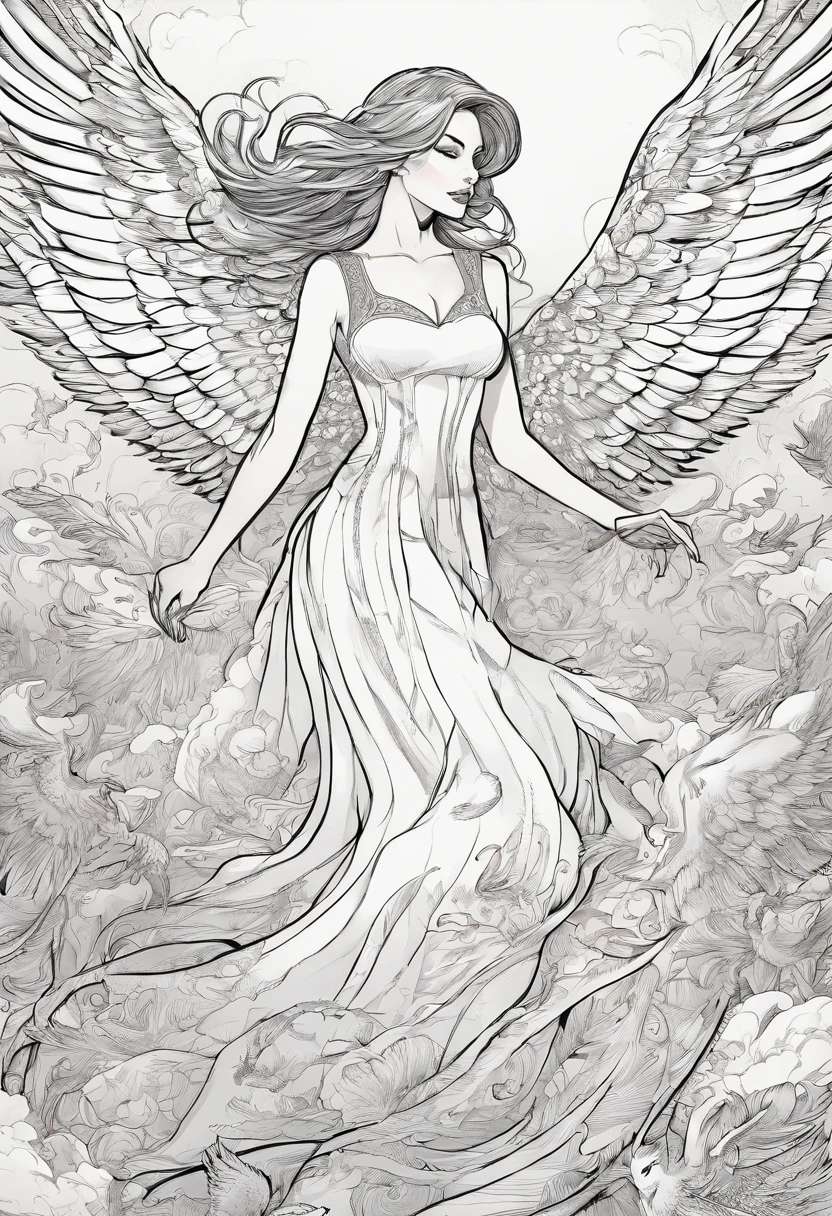 belle femme dans les ailes d'un phoenix