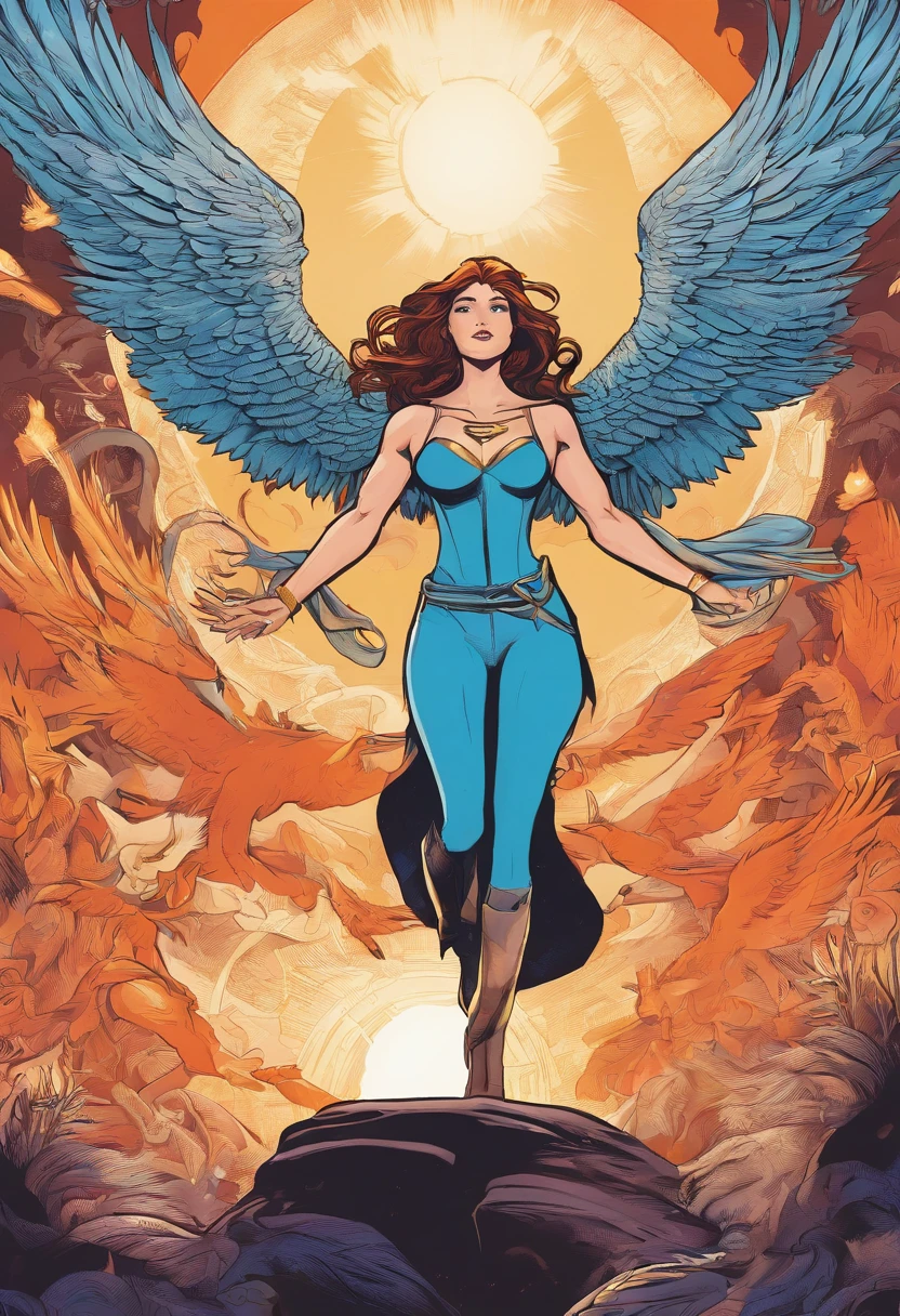 belle femme dans les ailes d'un phoenix