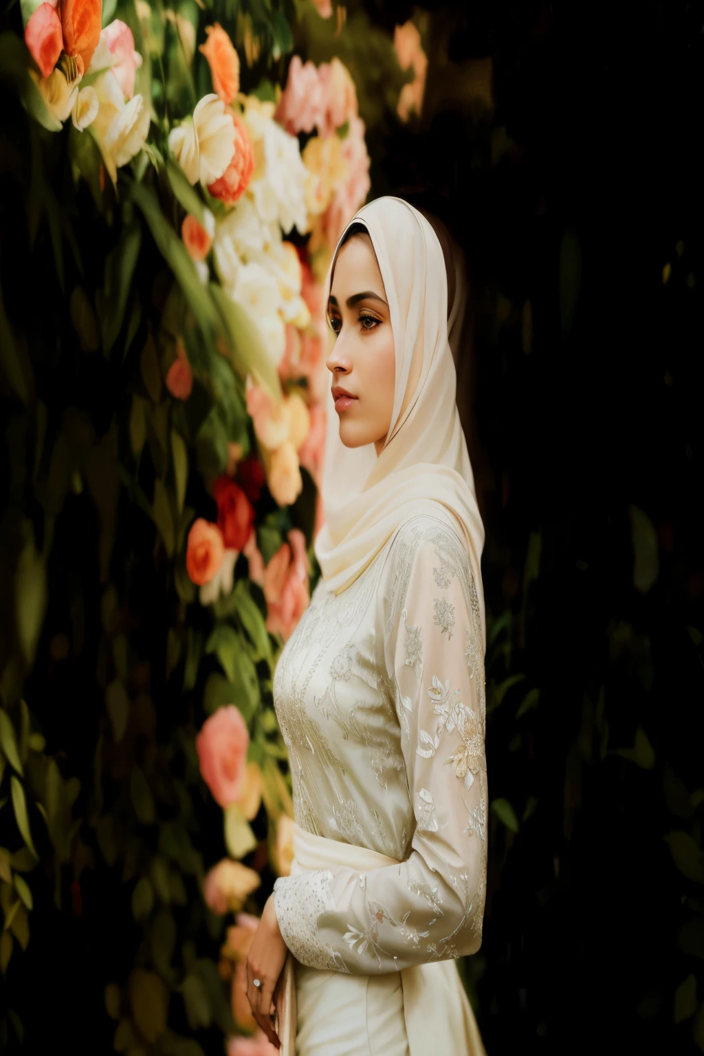modelshoot style, (extremely detailed CG unity 8k wallpaper), full shot body photo of the most beautiful artwork in the world, (arabic princess), delicate silk clothes, arabian silk  Hijab, magic, an arabic village with persian details in the background, hdr, photorealistic painting by Ed Blinkey, Atey Ghailan, Studio Ghibli, by Jeremy Mann, Greg Manchess, Antonio Moro, trending on ArtStation, trending on CGSociety, Intricate, High Detail, Sharp focus, dramatic, photorealistic painting art by midjourney and greg rutkowski