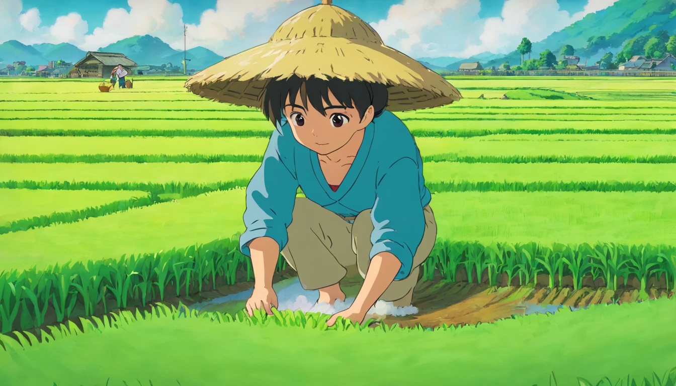Farmers planting rice