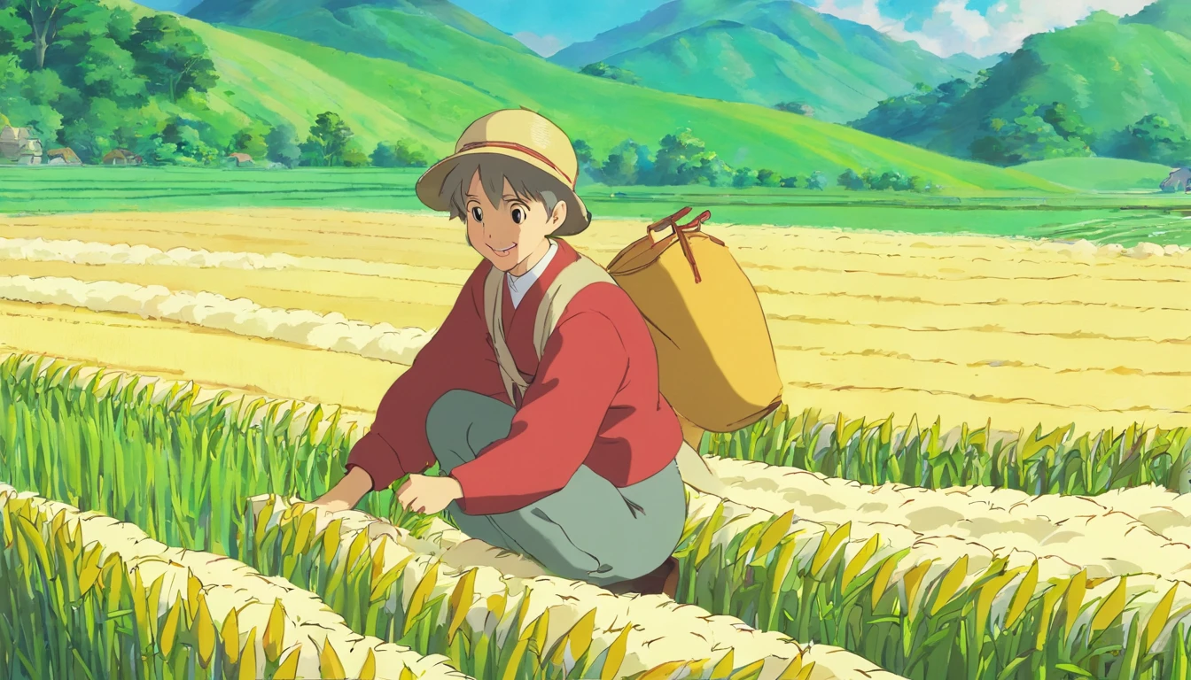 Farmers planting rice,Close-up,ssmile