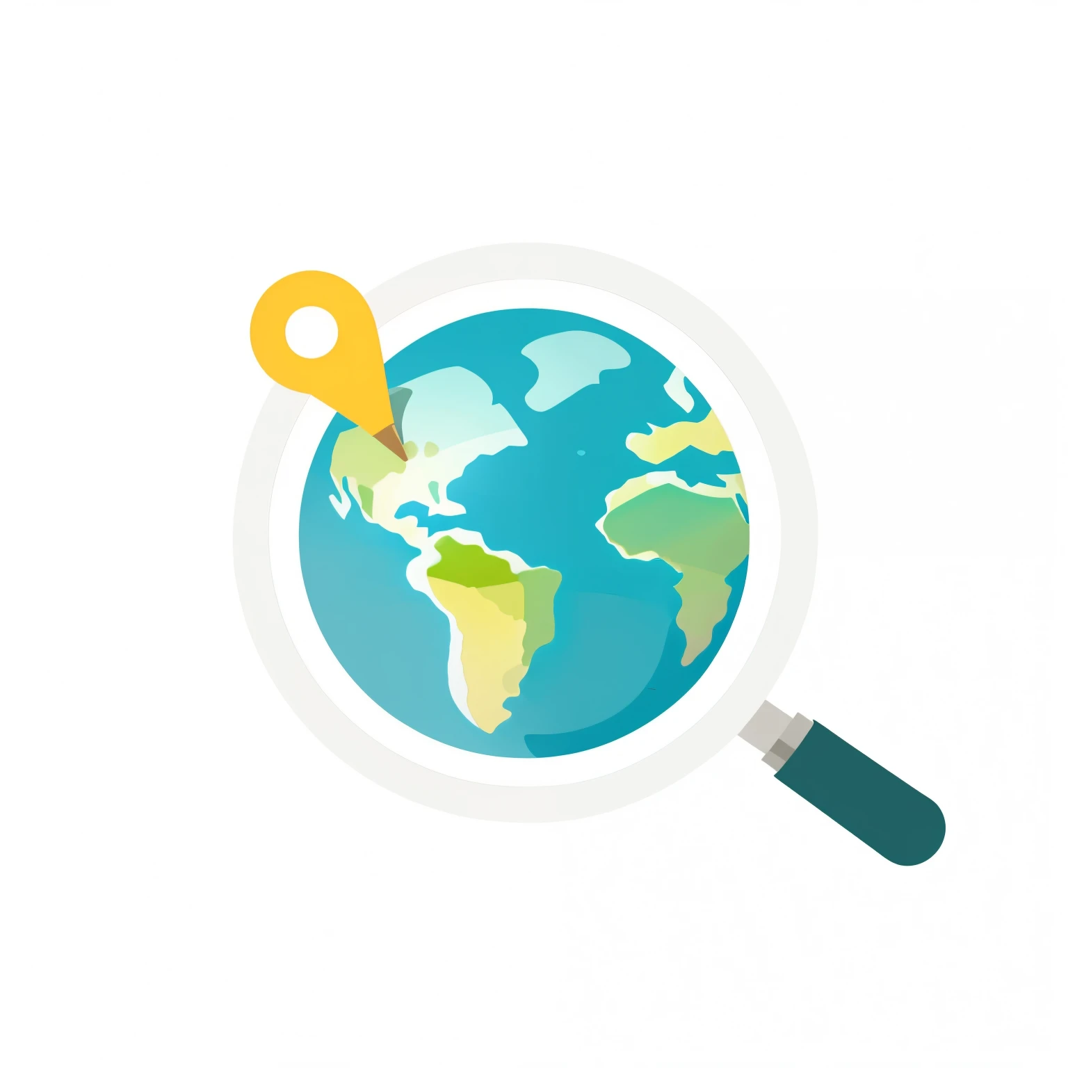 Magnifying Earth with magnifying glass above, flatillustration, Explorer, satelite imagery, exploration, Focus on the map, Check stock images, based on geographical map, Reddit post, magnifying glass, Simple illustration, stylized illustration, satelite imagery, shaded flat illustration, detailed 2d illustration, author:Jesper Knudsen