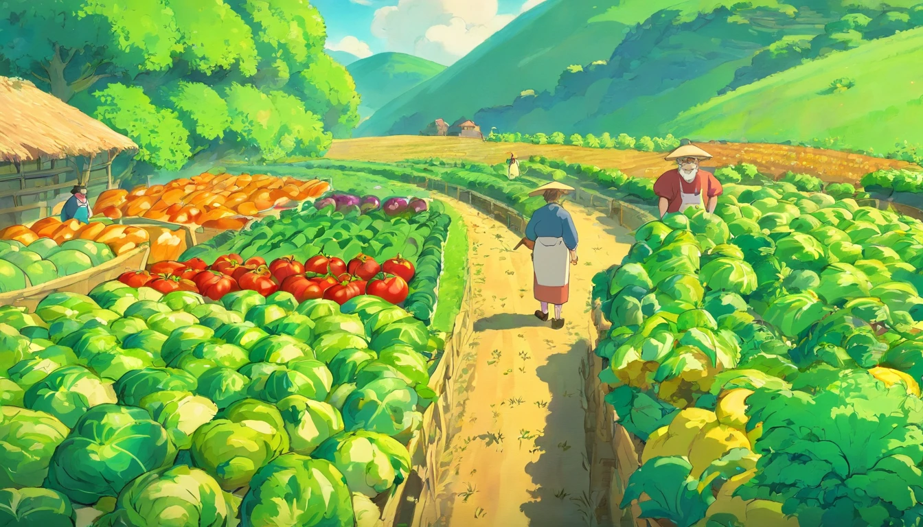 farmers growing vegetables,Faraway view