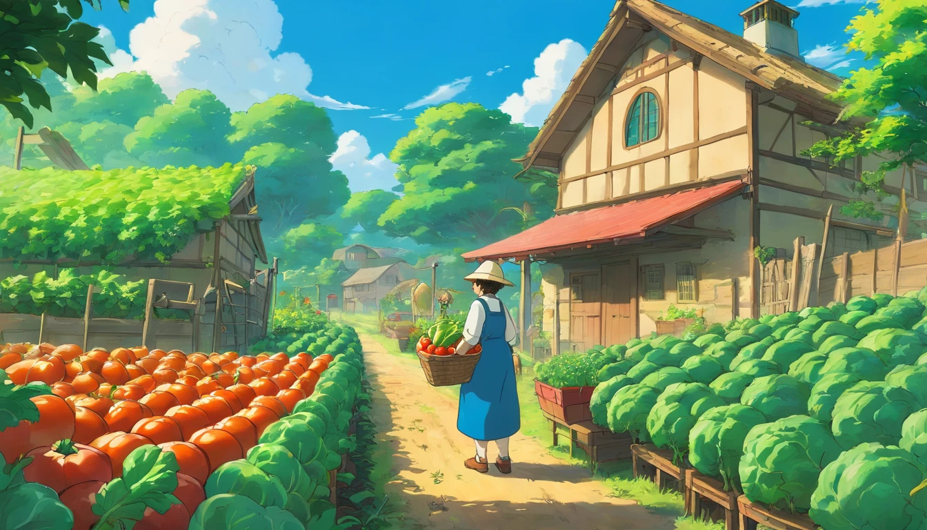 farmers growing vegetables，Faraway view