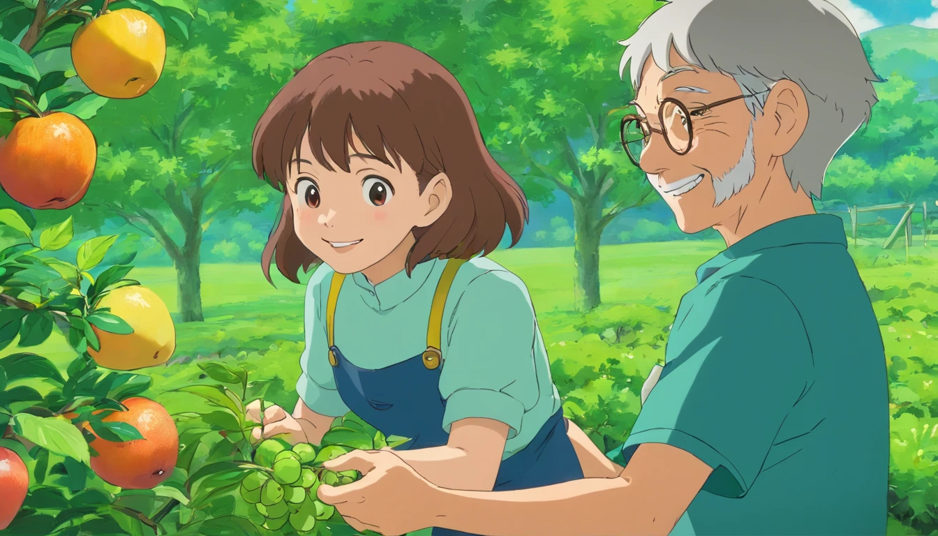 Farmers planting fruit trees，Close-up，ssmile，Only the face，to talk