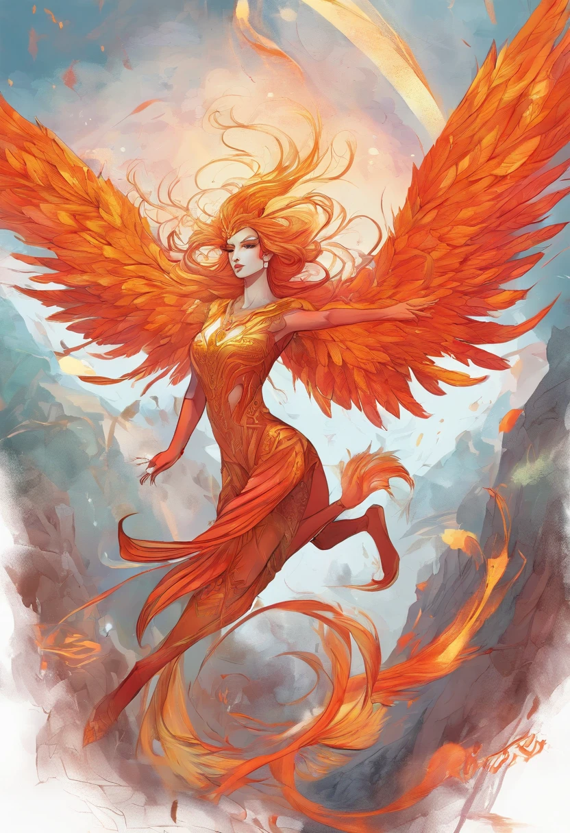 (best quality,4k,8k,highres,masterpiece:1.2),ultra-detailed,(realistic,photorealistic,photo-realistic:1.37),colorful,bright,overexposed,high contrast,soft lighting,fiery tones,powerful light rays,glowing embers,smoky atmosphere,dramatic shadows,galaxy background, vibrant colors, intricate patterns, detailed feathers, majestic posture, dynamic and graceful, mythical creature, intense gaze, mythical creature, competition-winning, layered wings, centered composition, captivating beauty, glowing red and orange, fiery energy, DeviantArt, Sub-art, sketch, pencil lines, cross-hatching, expressive strokes, fine details.