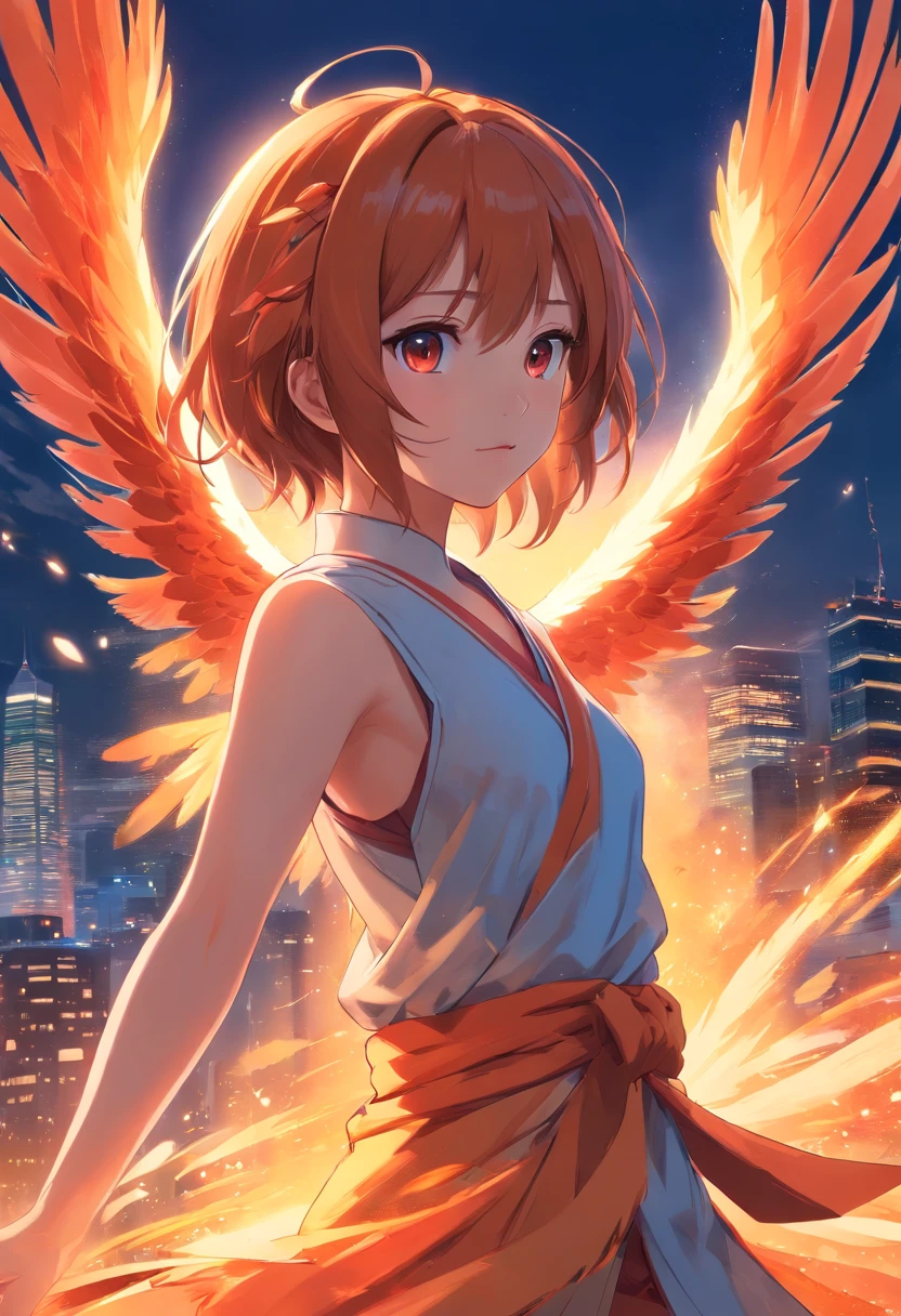 (best quality,4k,8k,highres,masterpiece:1.2),ultra-detailed,(realistic,photorealistic,photo-realistic:1.37),colorful,bright,overexposed,high contrast,soft lighting,fiery tones,powerful light rays,glowing embers,smoky atmosphere,dramatic shadows,galaxy background, vibrant colors, intricate patterns, detailed feathers, majestic posture, dynamic and graceful, mythical creature, intense gaze, mythical creature, competition-winning, layered wings, centered composition, captivating beauty, glowing red and orange, fiery energy, DeviantArt, Sub-art, sketch, pencil lines, cross-hatching, expressive strokes, fine details.