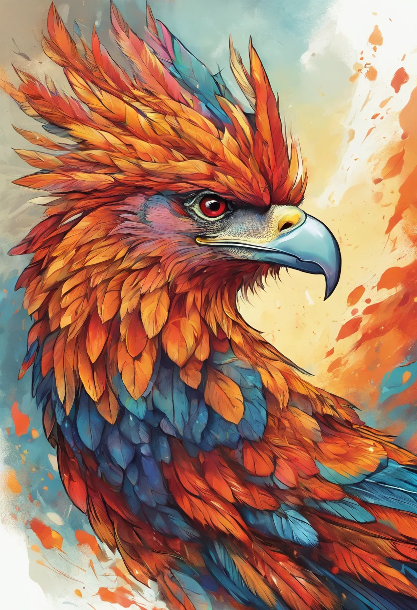 (Best quality,4K,8k,high resolucion,Masterpiece:1.2),Ultra-detailed,(Realstic,photoreallistic,photo-realistic:1.37),colourfull,brillant,overexposed,high contrast,softlighting,tons de feu,rayons lumineux puissants,Braises incandescentes,Smoky atmosphere,Ombres dramatiques,galaxy background, Vibrant colors, Motifs complexes, detailed feathers, posture majestueuse, dynamique et gracieux, mythical creature, Regard intense, mythical creature, vainqueur du concours, ailes en couches, centered composition, captivating beauty, rouge vif et orange, Fiery energy, deviantart, Sous-art, dessin, lignes de crayon, cross-hatching, traits expressifs, finedetail.