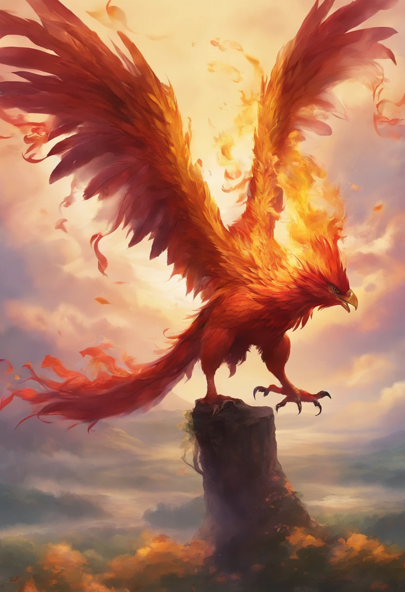 il y a un oiseau qui vole dans le ciel avec une plume, a digital painting by Yang J, Gagnant du concours pixiv, Art fantastique, artwork of a phoenix, ''wallpaper of a phoenix, Oiseau ardent, &#39;&#39;Paper peint d&#39;un phénix au repos, Phoenix dans le feu, Dragon phenix, with fiery golden wings, Inspiration from Phoenix, Phoenix rises from the ashes, Phoenix Rising