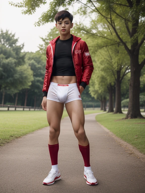 teenagers , young , light-skin , wearing an dark red sexy underwear, tmasterpiece,k hd,the feet,Transparent sports vest,semi transparent,black long socks,The barefoot , red colour , handsome and cute , extreme cute boy , white skin , dark red underwear boxers shorts , extremely tall and cute boy ,oppa model , handsome model , full body , dark red boxers underwears short shorts , black socks , white light-skin , Chinese model , young boy , white skin , handsome and extremely cute , red boxers underwear shorts , long black socks , handsome model , at the park , jogging , model oppa , long legs , jogging , running , high knee black socks ,black long socks , stand up , extremely tall , extremely high , red underwears , red sports underwear , long black socks , clean and white legs , Chinese model , extremely long legs , looking at the camera , clean and white thigh , heavy bulge , kid face , baby face , wearing jacket , red underwears boxers , light and white skin , Chinese model