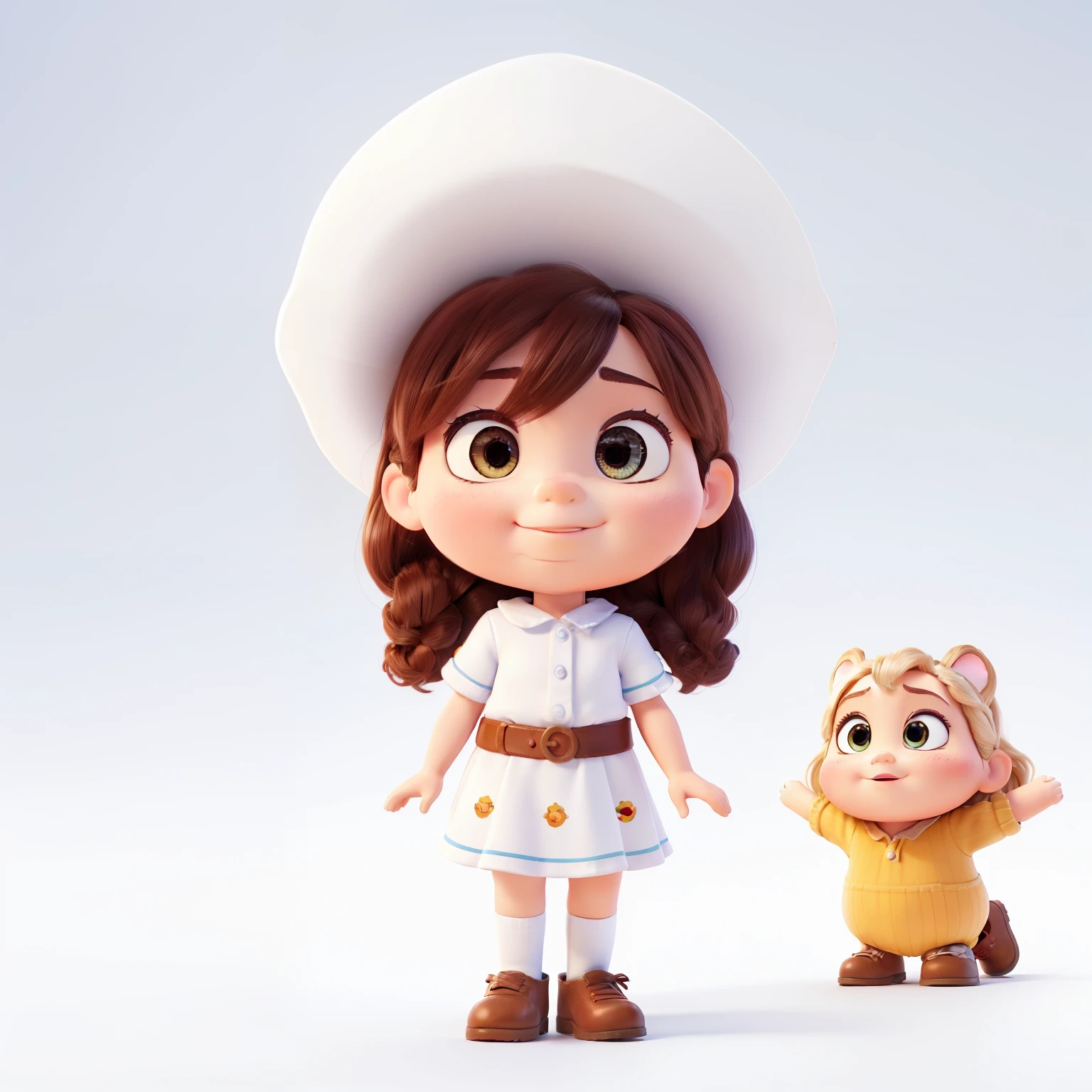 (Masterpiece), (Best Quality), The doll came closer., Cute Pixar Characters, 3D model of the mascot, Pixar cute character design, Portrayed as a Pixar character, As a Pixar character, Ideal Pixar Character, cute characters, Pixar Portrait 8K Photography, Pixar Characters, Pixar Renderman Rendering, cute 3d rendering, anime character, close up character, ((Simple background)), ((No background)), ((White background)), prankster