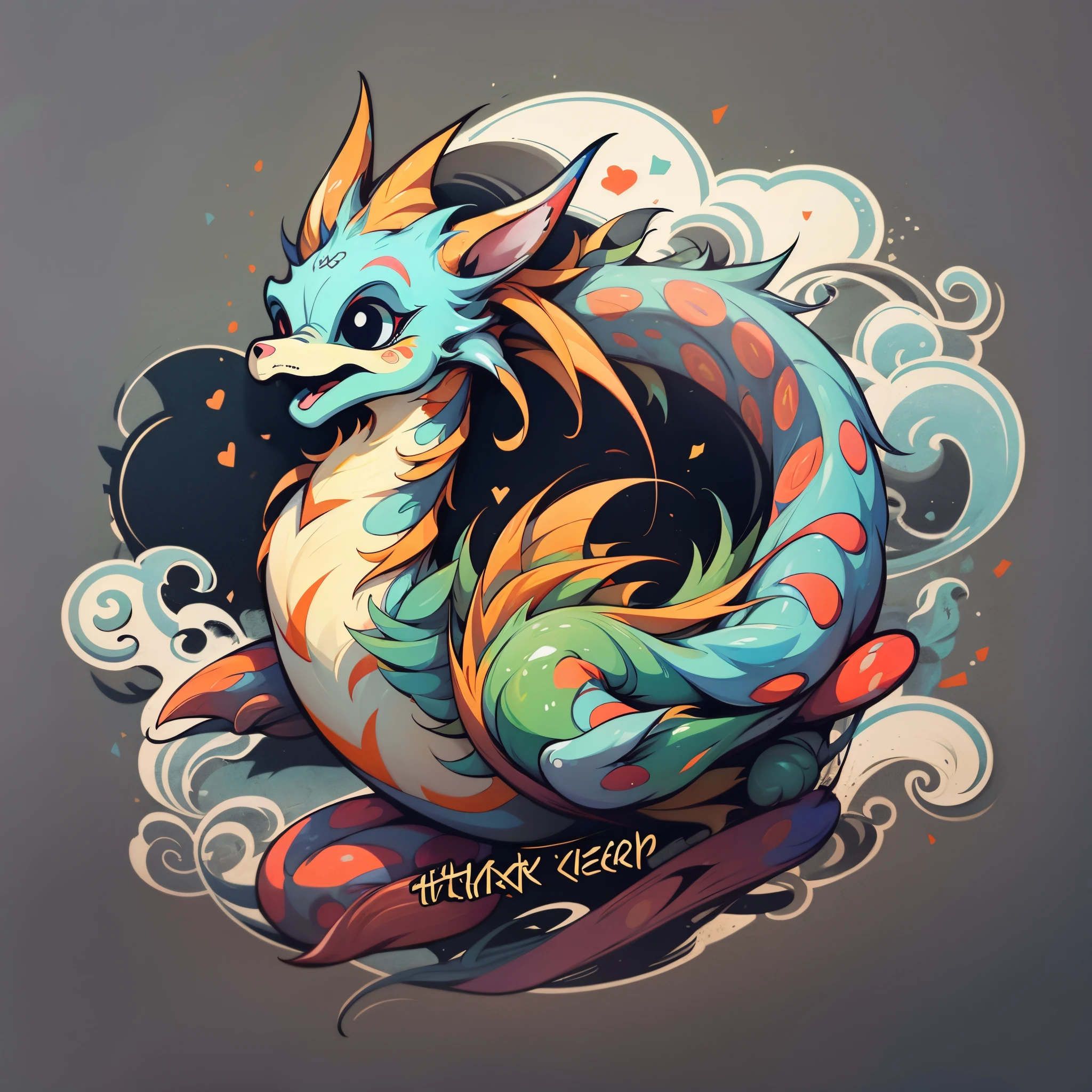 LINE sticker style "Happy New Year" dragon, gray background --auto --s2