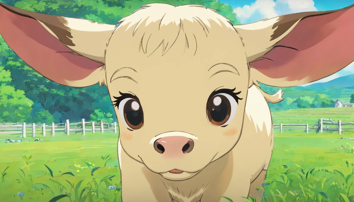 Inside the farm，A calf，Close-up，Only the head，Face