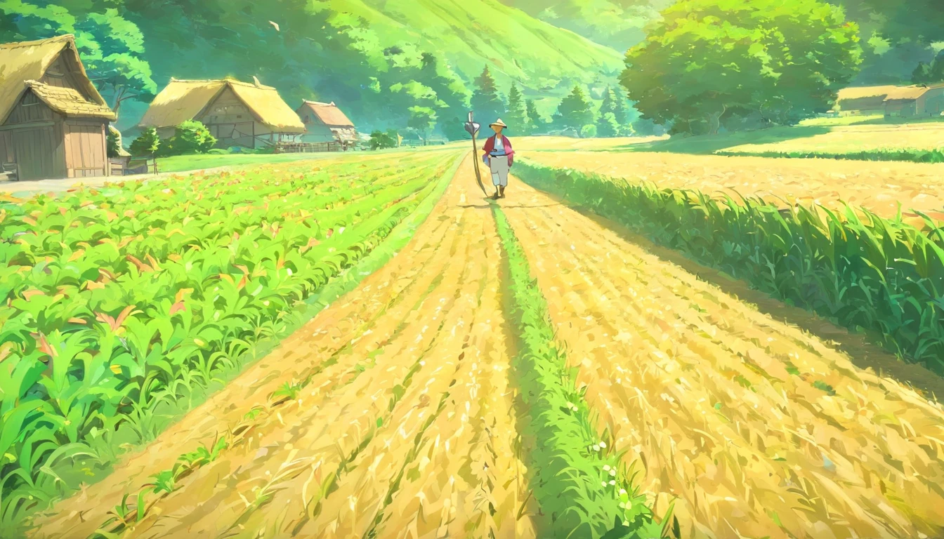 On the farm road，Faraway view，Uncle Farmer，Walking with a hoe，ssmile，Faraway view