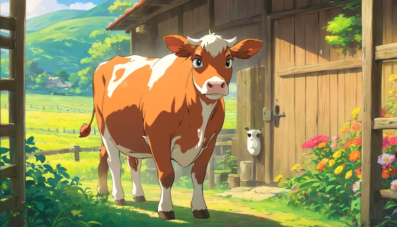 Inside the farm，a beautiful little cow，