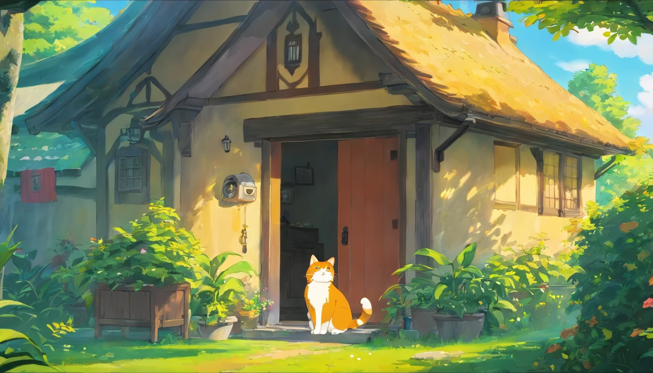 A small house near the farm,人物:Mei、Xiaoli、daddy、Brother Xiaomao 、orange cat
