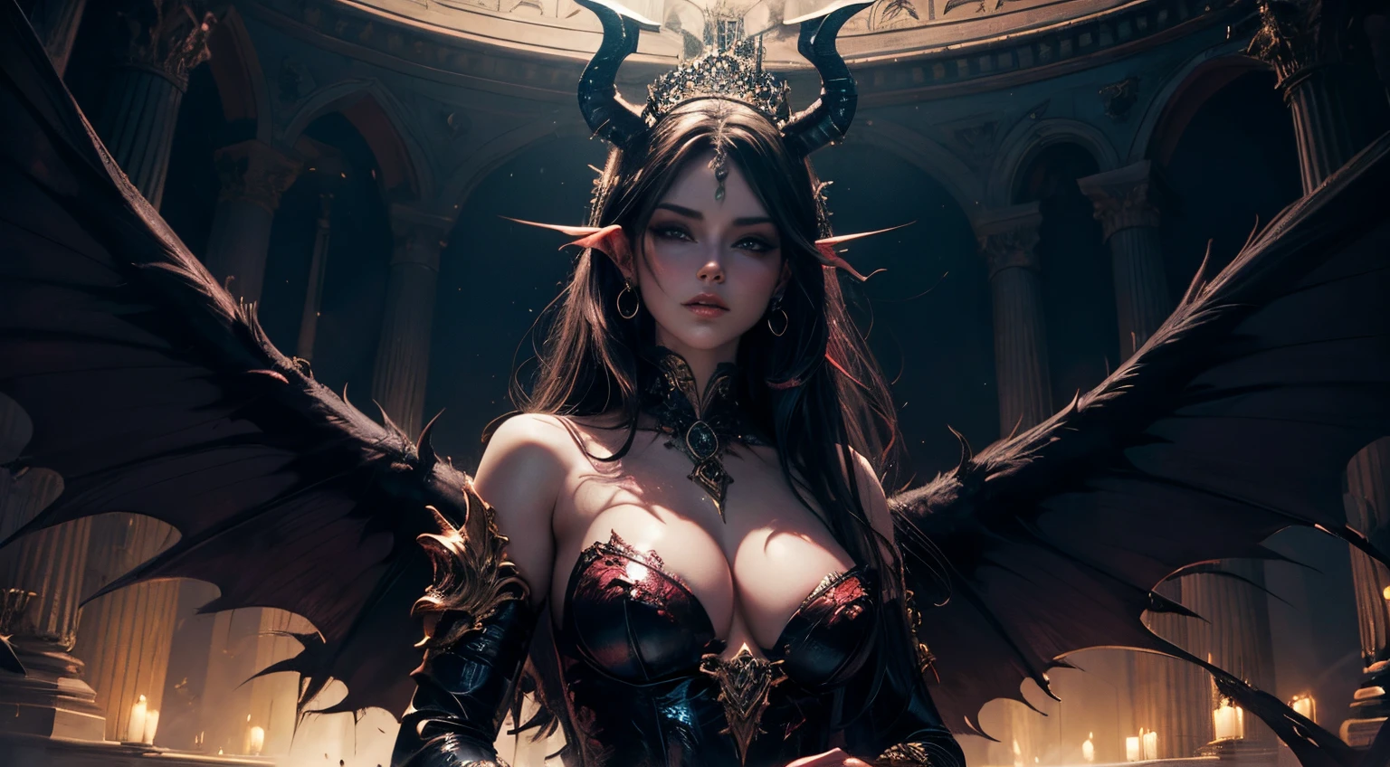 succubi, Sensual posture, (Broken), concept-art, dark fantasy background, abstract beauty, the ultra-detailed, theatrical,Gorgeous palace