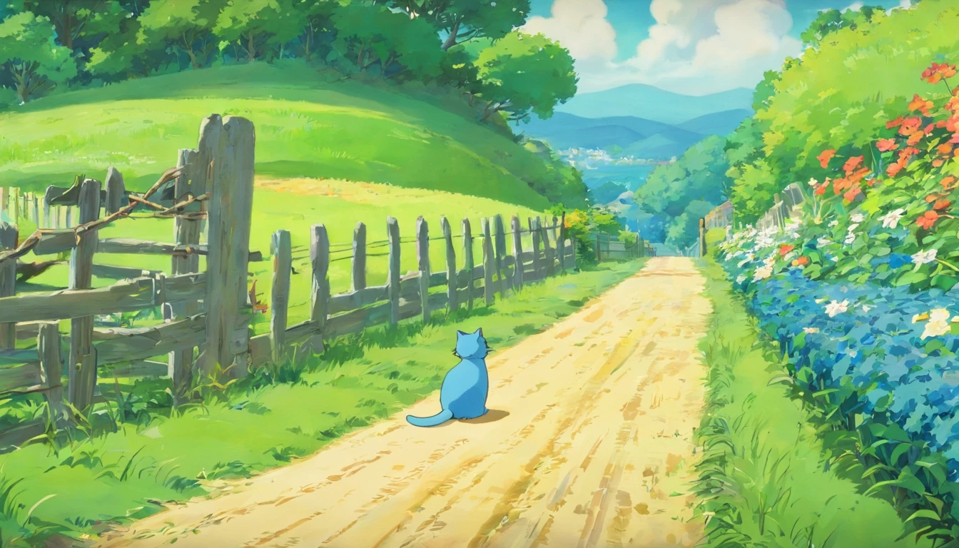 Blue kitten，Beside the farm road