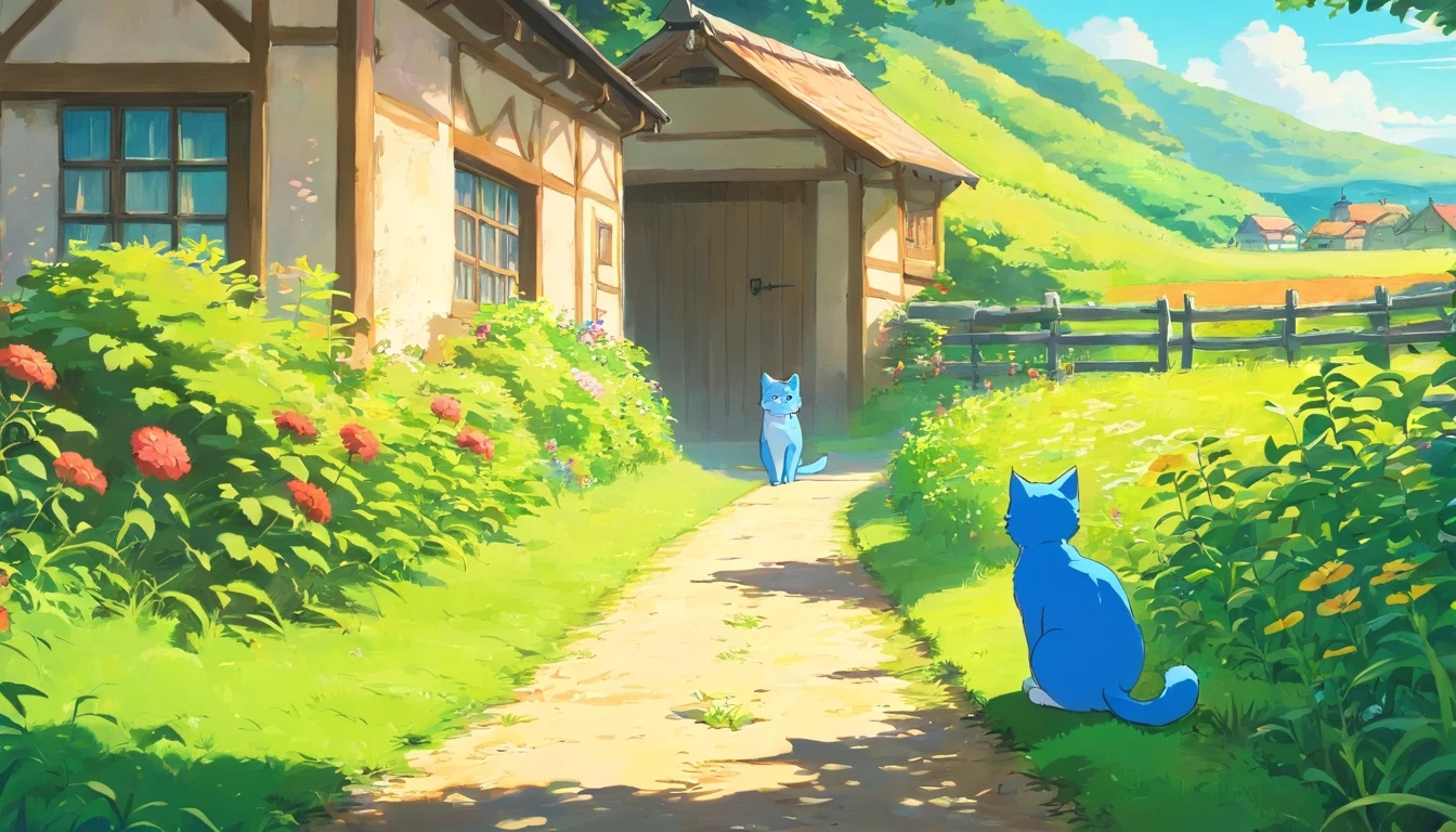 Blue kitten,Beside the farm road