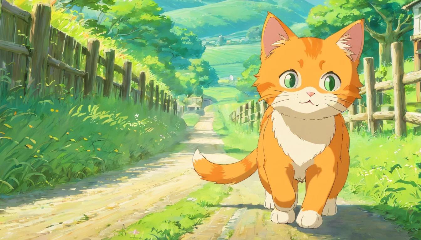 Orange kitten，Beside the farm road