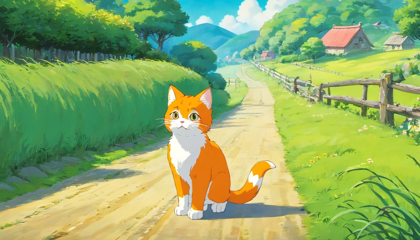 Orange kitten,Beside the farm road