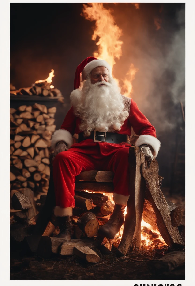 sexy aold santa sitting in front of the fire place