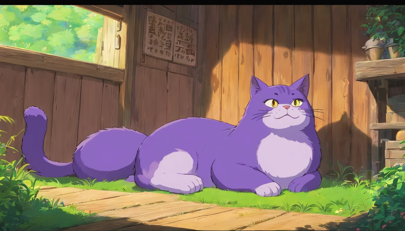 Big fat purple cat,fatness,Inside the farm