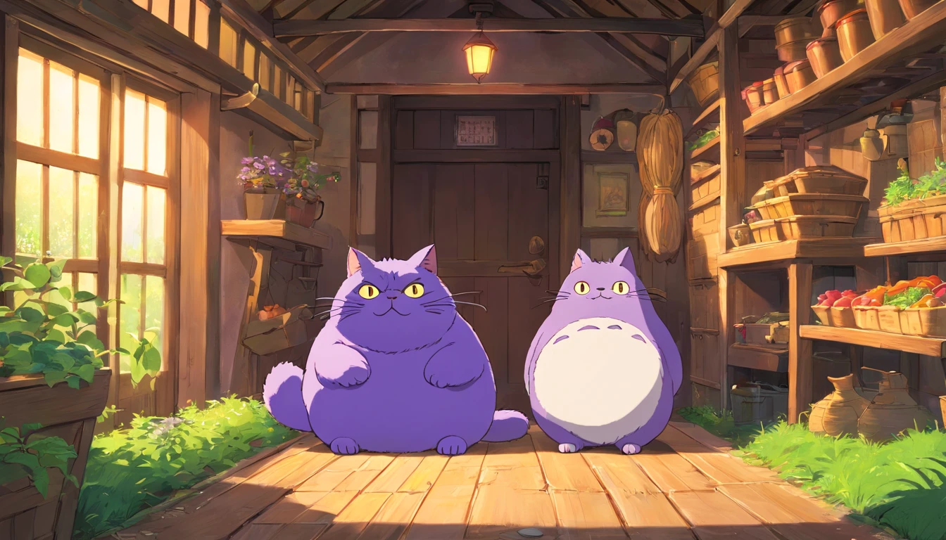 Big fat purple cat,fatness,Inside the farm