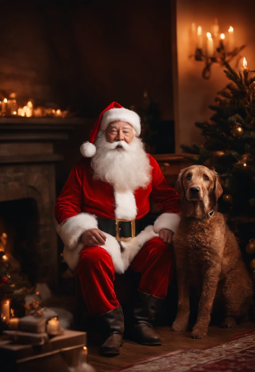 Santa Claus coming out of the unlit fireplace、But、It was so small that my body got caught in it.。The family is pulling out Santa Claus。