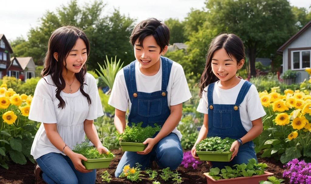 Prompt for Image Generation:
Illustrate a heartwarming scene from the story of Mia and Sam, the siblings from a poor family, tending to their flourishing garden. Capture the moment as they delicately nurse a wounded bird back to health, showcasing their compassion and determination. Emphasize the transformation of their once humble backyard into a vibrant and thriving garden that symbolizes hope and community support. Convey the joy on Mia and Sam's faces as they share the bountiful harvest with their neighbors, portraying the positive ripple effect of their small acts of kindness on the entire village.