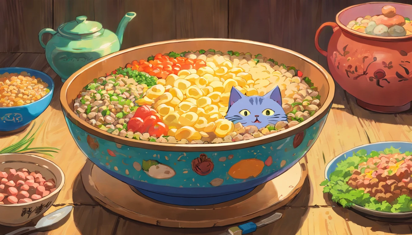 A bowl of cat food