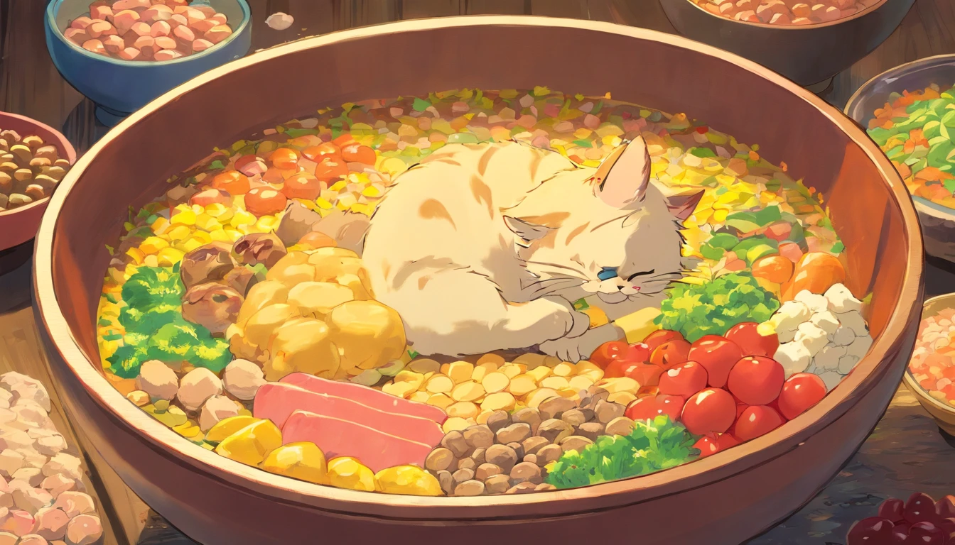 A bowl of cat food