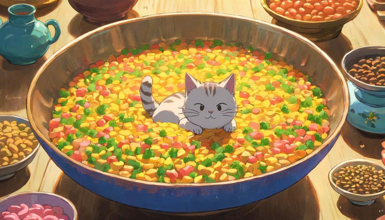 A bowl of cat food