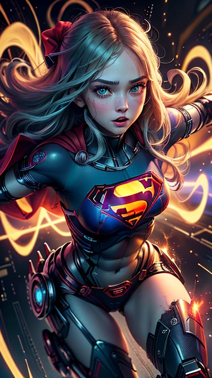 (best quality, master part, absurdos)), 1girl(Supergirl),20 anos, corpo definido, expressivos e olhos azuis, Seios enormes, usando uma capa vermelha, nu, peito enorme, quadris largos, arm prosthesis, paternal prosthesis